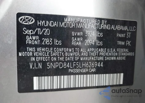 2020 Hyundai Elantra Sel from USA, damaged, VIN 5NPD84LF5LH626944